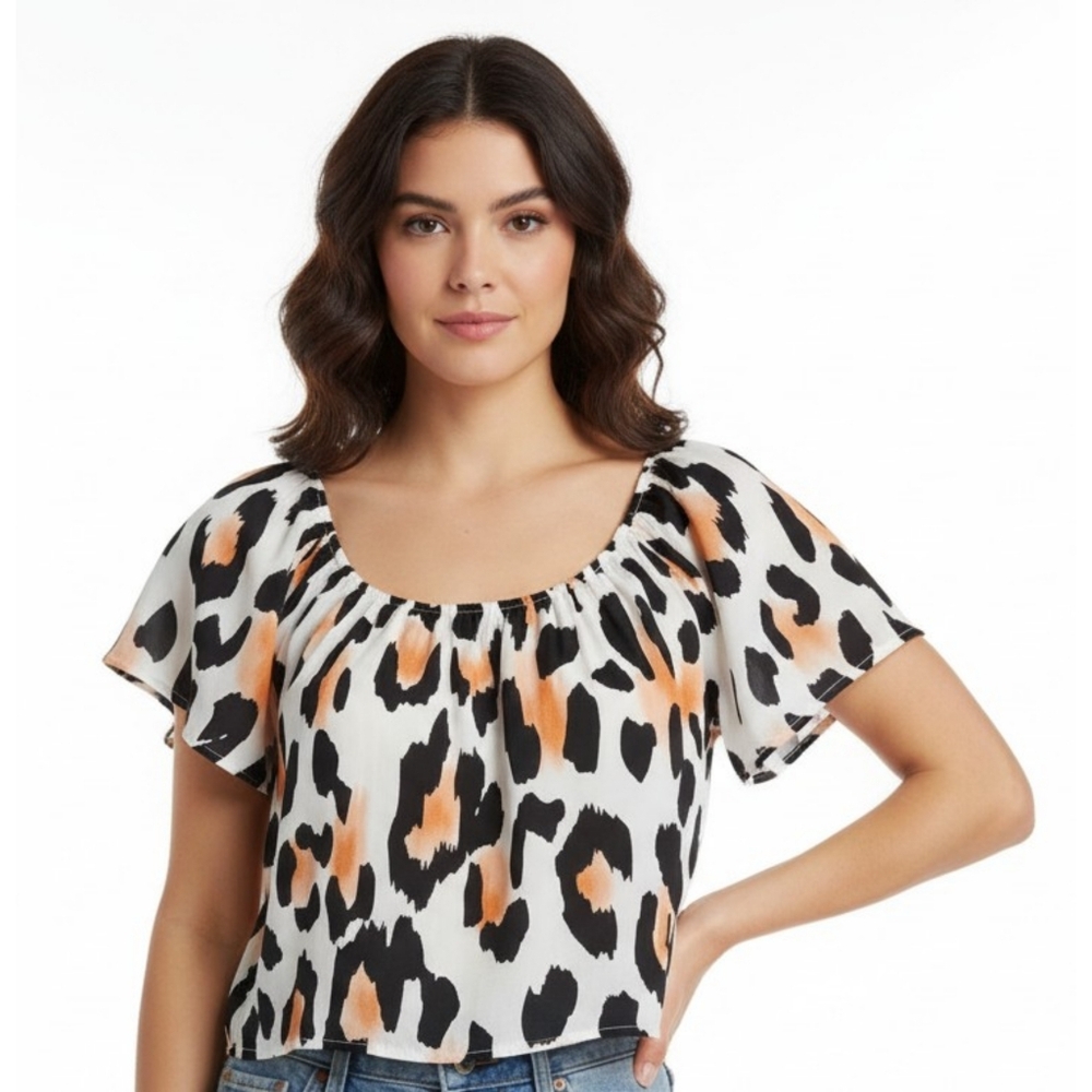 Peach Love California Animal Print Blouse Size M